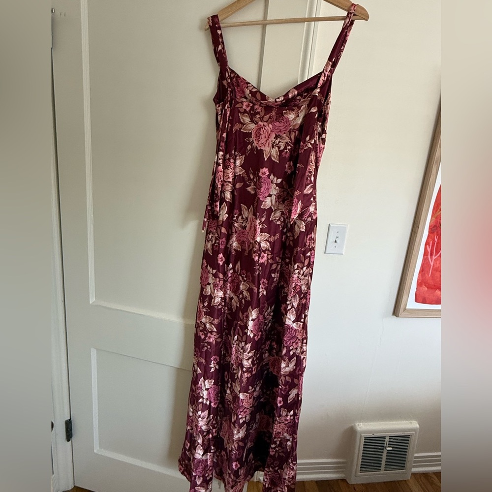 Vici Berry Pink Floral Satin Slip Maxi Dress-Never Worn - Picture 2 of 6